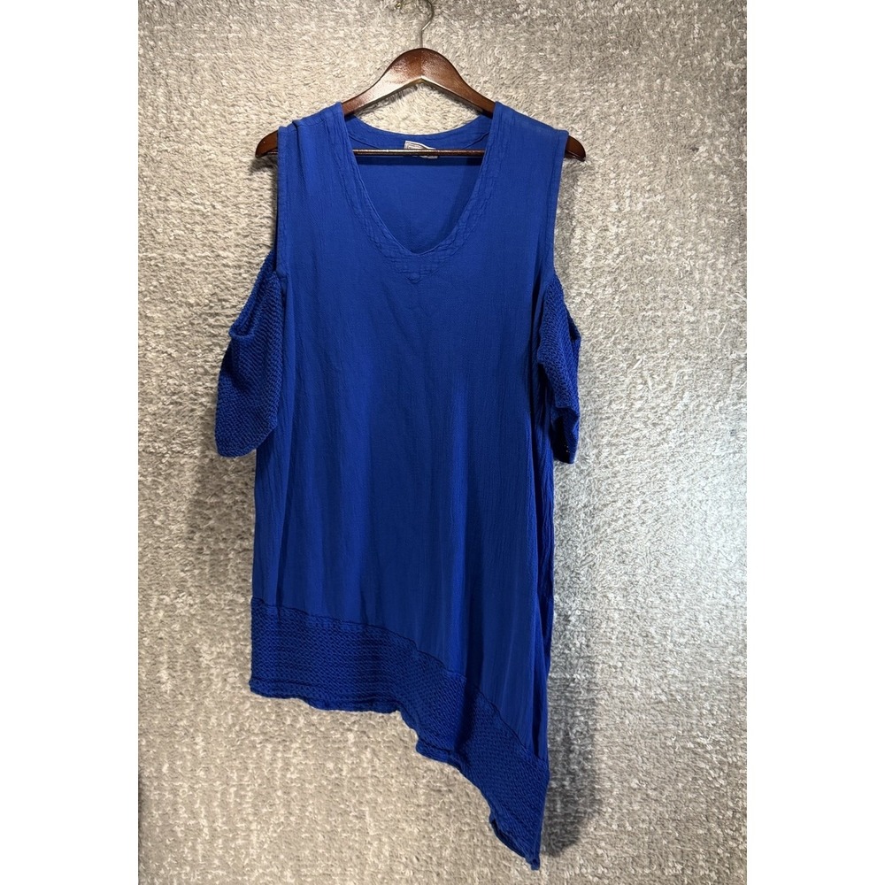 Cottonways Gauze Cotton Cold Shoulders Asymmetrical Top Lagenlook Resort Sz 3